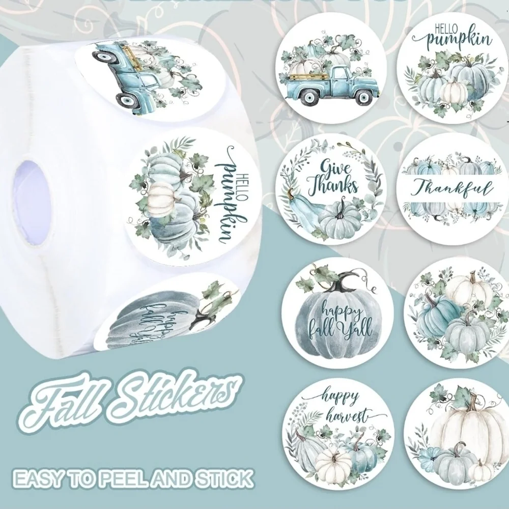 100 Thanksgiving Stickers Blue Fall Pumpkin Old Trucks